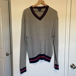 Brooks Brothers Tennis Sweater Mens XL Gray Blue Cable Knit Supima Cotton Preppy